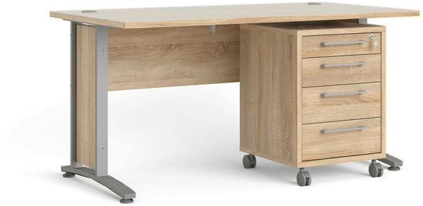 Dmora Schreibtisch Azzaro, Mehrzweckschreibtisch, Bürotisch für PC, Eckschreibtisch, 150x80 h75 cm, Grau und Eiche