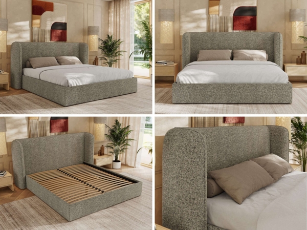 Polsterbett Bett mit Holzlattenrost Schlafzimmer Bett Doppelbett gepolstertes Kopfteil Pocket Matratze - EMORA CLASSIC - 160x200 cm - Grau Strukture - VIRE LUX Bild 2