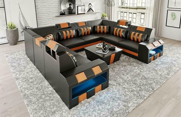 JVmoebel Couchtisch Moderner Glastisch mit Massivholzrahmen und Kunstlederdetails, Made in Europa
