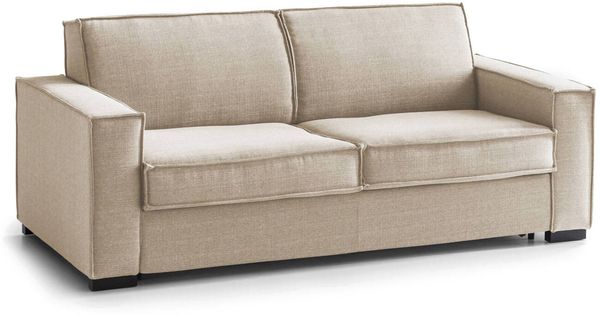Dmora 2-Sitzer Schlafsofa Amapola, Wohnzimmersofa mit drehbarer Öffnung, gepolsterter Stoff, Standardarmlehnen, 100 % Made in Italy, cm 200x95h90, Beige