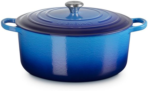 LE CREUSET Bräter Bräter Signature rund azure 34cm, Emailliertes Gusseisen