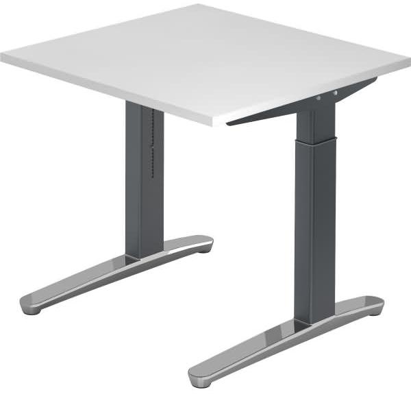 'XB08' Schreibtisch, C-Fuß, 80x80 cm, Weiß / Graphit, poliert