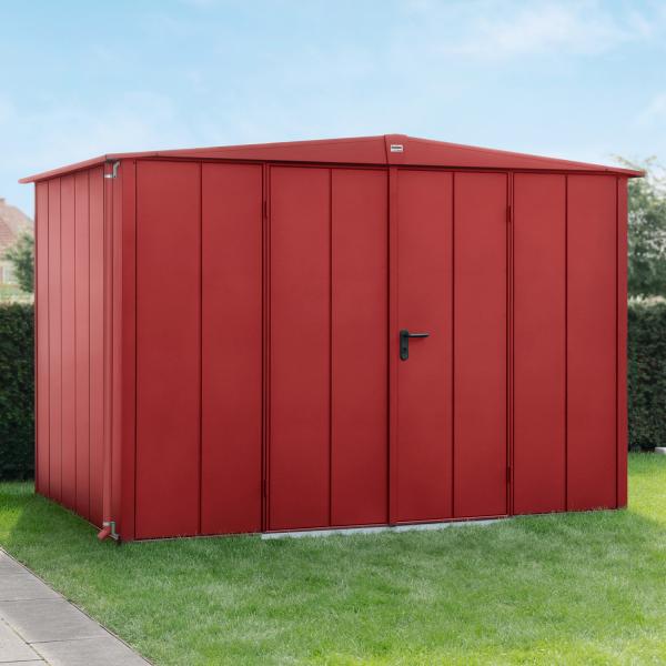 Hörmann Ecostar Metall-Gerätehaus Elegant mit Satteldach Typ 3, 238 x 303 cm , purpurrot, 7,2 m²,2-flüglige Tür