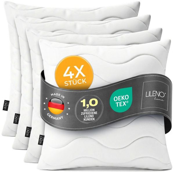 LILENO HOME Kopfkissen - gestepptes Kissen in verschiedenen Größen - Made in Germany, Füllung: 100% Polyester, Rückenschläfer, Seitenschläfer, Bauchschläfer, Set, 4er Set, Kopfkissen 50x50 cm, allergikergeeignet, Bettkissen oder Dekokissen
