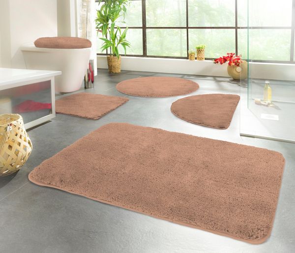 KiNZLER Badematte Chaozhou, Höhe 20 mm, rutschhemmend beschichtet, fußbodenheizungsgeeignet, Polyester, 2-tlg. Stand-WC Set, Badteppich, Uni Farben, weich, als rechteckig, rund & Set erhältlich
