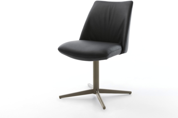 Drehstuhl Elso-Flex Echt-Leder Schwarz Fußkreuz Effektfinish Titan 360° drehbar Taschenfederkern