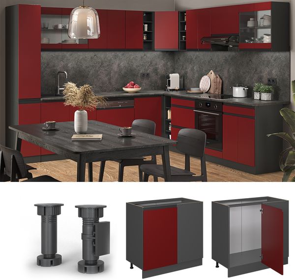 Eckunterschrank R-Line Rot 86 cm J-Shape, ohne Arbeitsplatte Vicco Bild 2
