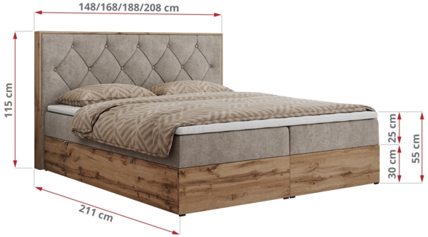 Boxspringbett, Schlafzimmerbett, Bettkasten - VENETO - 200 x 200 cm - Beige Stoff - H3 Bild 5