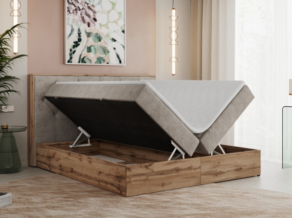 Boxspringbett, Schlafzimmerbett, Bettkasten - VENETO - 200 x 200 cm - Beige Stoff - H3 Bild 2