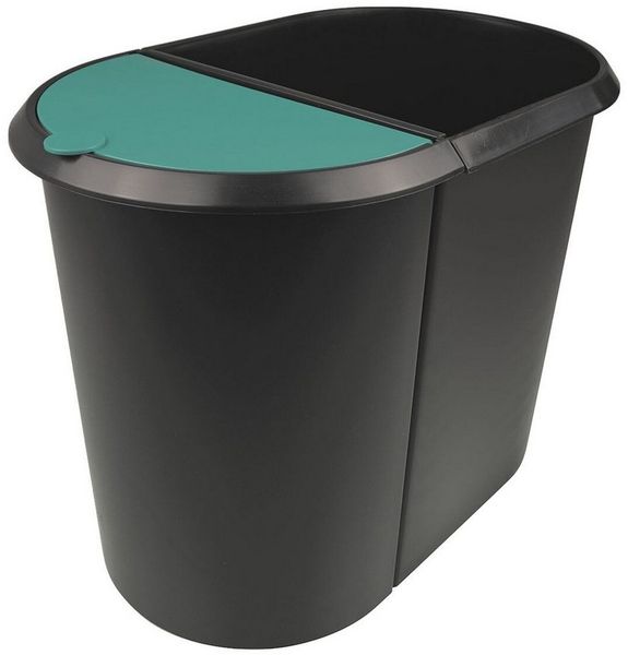 Helit 'Duo-System' Papierkorb, Kunststoff, 29 (20 + 9) Liter, Grün / Schwarz
