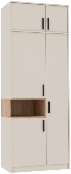 Marmex Möbel Grant 01/18C Hochschrank, 3-türiger Kleiderschrank mit Verlängerung, laminierte Spanplatte, graubeige cashmere + cremona torro, 88x235x54 cm