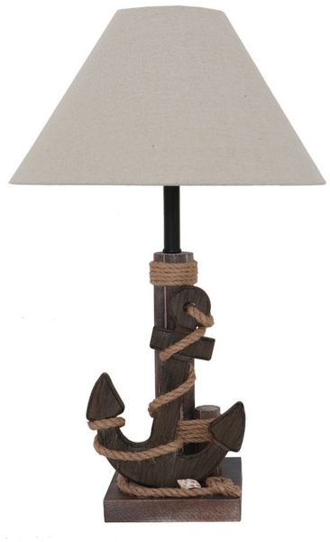 Grafelstein Tischleuchte Tischlampe ANKER braun D35cm aus Holz mit Muscheln und Juteband Tau ma