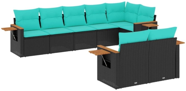 vidaXL 8-tlg. Garten-Sofagarnitur mit Kissen Schwarz Poly Rattan 3226988