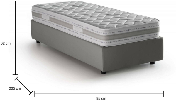 Dmora Einzelbett Agenta, Bettkasten mit Stoffbezug, 100 % Made in Italy, Öffnung vorne, inklusive Matratze 80x190 cm, Grau Bild 3