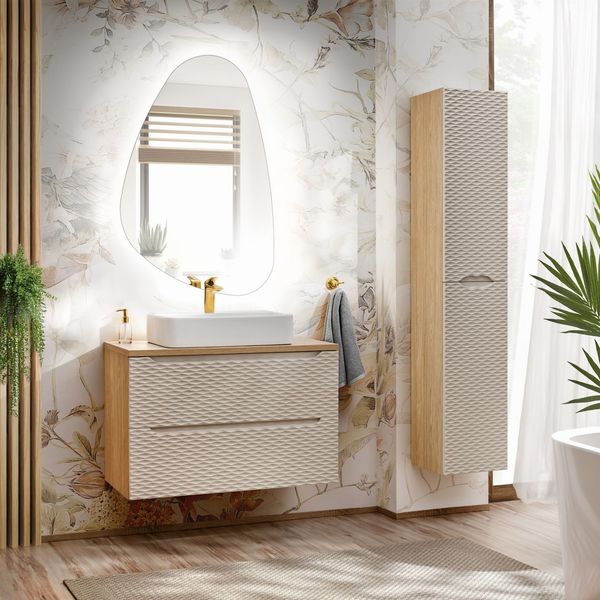 Badmöbel Set 3-tlg Badezimmerset LAXY Eiche Beige ohne Waschtisch
