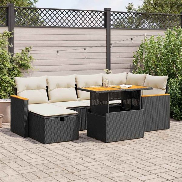 vidaXL 8-tlg. Garten-Sofagarnitur mit Kissen Schwarz Poly Rattan 3328113