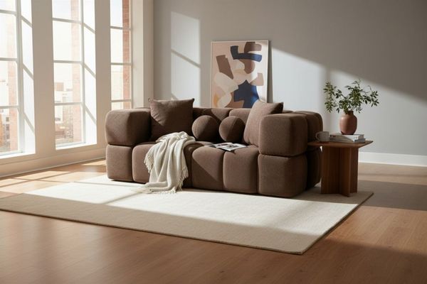 Sofa Designersofa VEGA 2-Sitzer in Stoff Egon Dunkelbraun