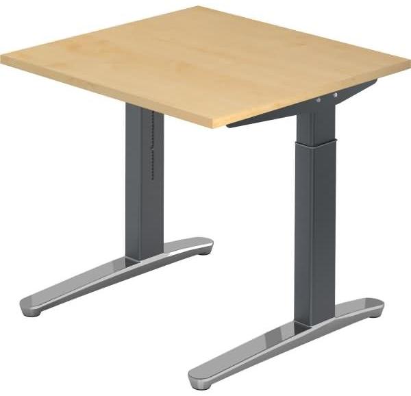 'XB08' Schreibtisch, C-Fuß, 80x80 cm, Ahorn / Graphit, poliert