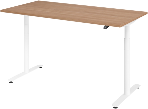 bümö elektrisch höhenverstellbarer Schreibtisch 160x80 cm mit Memory, Bluetooth & App-Steuerung - Schreibtisch höhenverstellbar elektrisch , elektrischer Schreibtisch Nussbaum, Gestell weiß, XDLR-16-N-W
