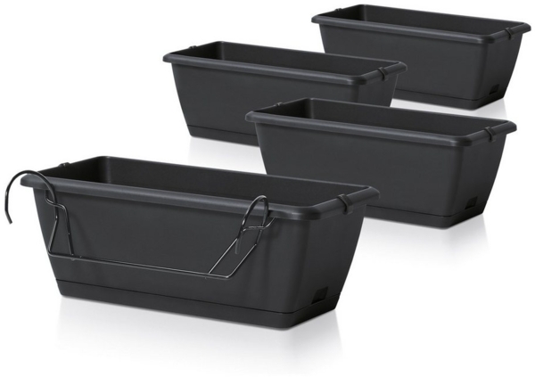 Spetebo Balkonkasten Balkon Blumenkasten mit Halterung und Bewässerungssystem (Packung, 4 St, 1 tlg), Kunststoff Geländer Pflanztopf in anthrazit