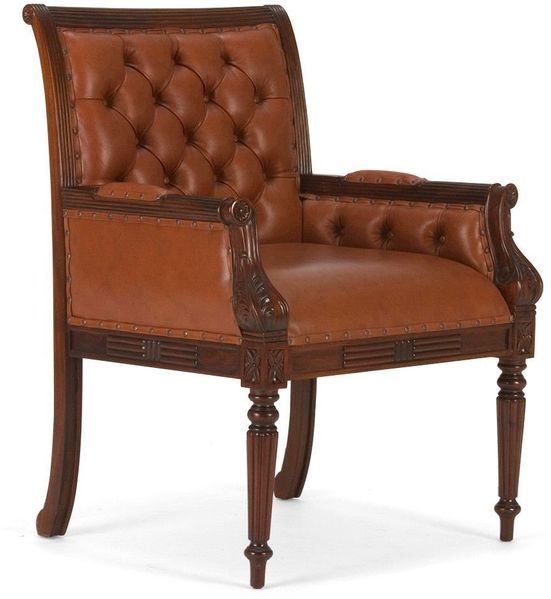 Armlehnstuhl Cambridge Echtleder braun 73x100x72 cm elegant mit Mahagoniholz zeitloser Lederstuhl für Büro Esszimmer Schreibtischstuhl mit Armlehnen