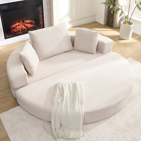 Klappsofa mit Cord-Bezug, 2-in-1 Sofa & Gästebett, 173x176 cm, Hellbeige