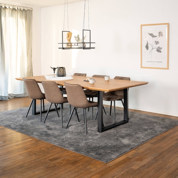 HOME DELUXE Essgruppe Eckig AVENCIA inkl. U-Fuß - 240 x 120 cm Light Oak 6 Stühle Grau