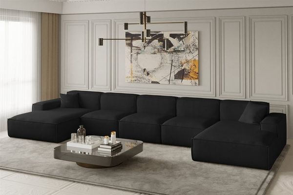 Wohnlandschaft U-Form CELES XL in Stoff Opera Velvet Schwarz