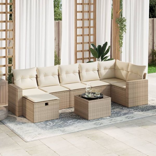 vidaXL 8-tlg. Garten-Sofagarnitur mit Kissen Beige Poly Rattan 3325414