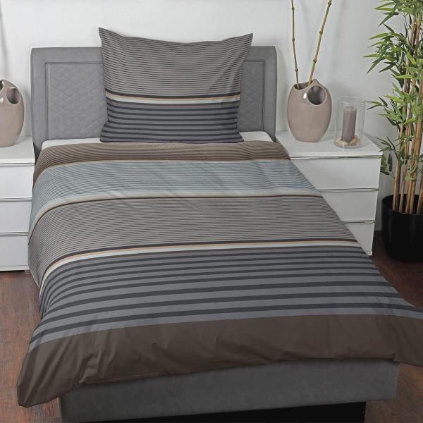 Traumschlaf Satin Bettwäsche Orsa braun grau|200x220 cm + 2x 80x80 cm