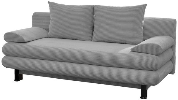 Massivart® Schlafsofa BAREND 190 cm / Cordbezug grau / Bonellfederkern / mit Bettkasten, mit Bettfunktion, Bettkasten, Polsterung Bonellfederkern