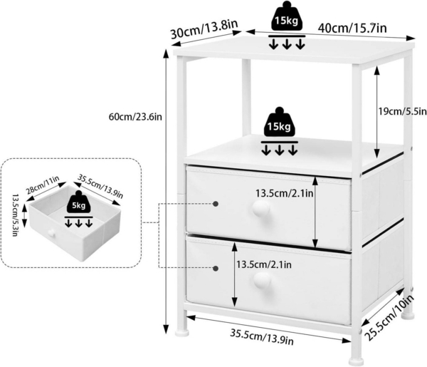 EUGAD Nachttisch (1-St), 40x60x30 cm, aus Vliesstoff, Metall, Holz, Weiß Bild 2