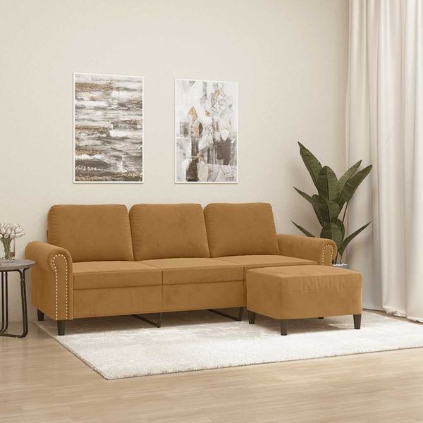 vidaXL 3-Sitzer-Sofa mit Hocker, Samt braun, 212 x 77 x 80 cm
