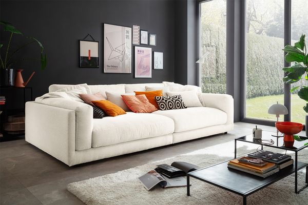 KAWOLA Big Sofa RAINA Cord cremeweiß 85 x 150 x 254 cm