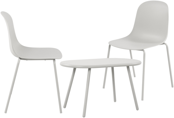 CLP 2er Sitzgruppe Veldin Set 1 Tisch 2 Stapelstühle wetterfest UV-beständig,hellgrau