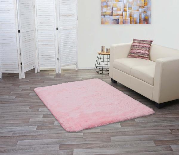 Teppich HWC-F69, Shaggy Läufer Hochflor Langflor, Stoff/Textil flauschig weich 160x120cm ~ rosa