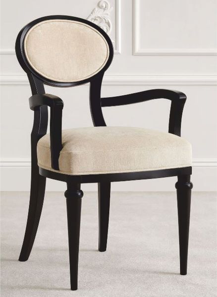 Casa Padrino Luxus Art Deco Esszimmer Stuhl mit Armlehnen Beige / Schwarz H. 97 cm - Made in Italy