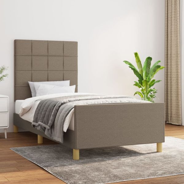 Bettgestell mit Kopfteil Taupe Stoff, 90x200 cm