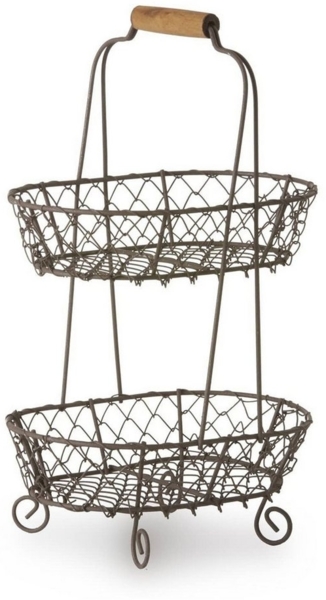 Mirabeau Etagere Etagere Rohesia grau, Eisendraht, Henkel: Kirschbaumholz