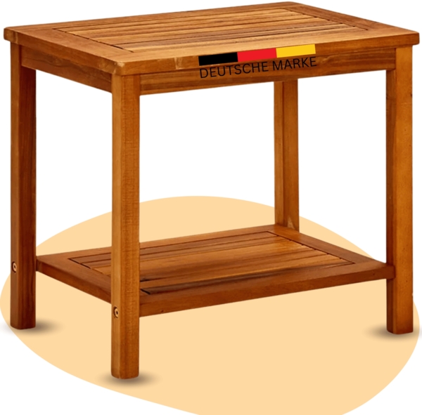 DELUKE® Beistelltisch Holz EMMI - Massivholz, 50x35x45cm | Couchtisch Akazie Beistelltisch Couch Holztisch Outdoor Sofatisch Gartentisch eckig