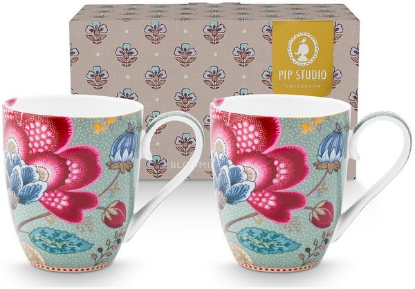 PiP Studio Becher looming Tales Fantasy Blue Henkelbecher XL 0,65l Set2, Porzellan