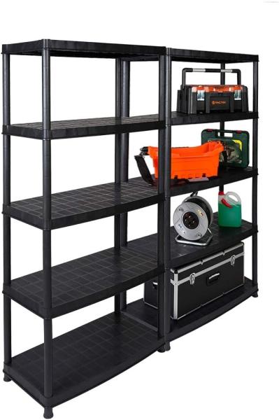 2 x KREHER Kunststoff Steckregal 16" mit geschlossenen Böden und hoher Tragkraft in Schwarz, Maße: 85x40,5x185 cm