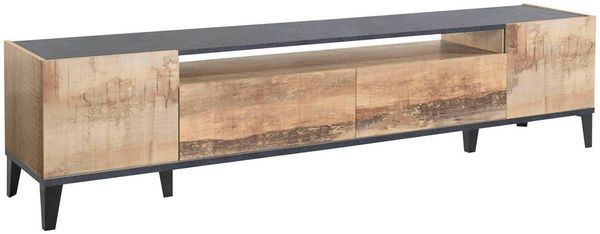 Dmora TV-Schrank Abina, niedriges Wohnzimmer-Sideboard mit 2 Türen, Fernsehständer-Basis, 100 % Made in Italy, 200 x 40 x 47 cm, Schiefer und Ahorn,