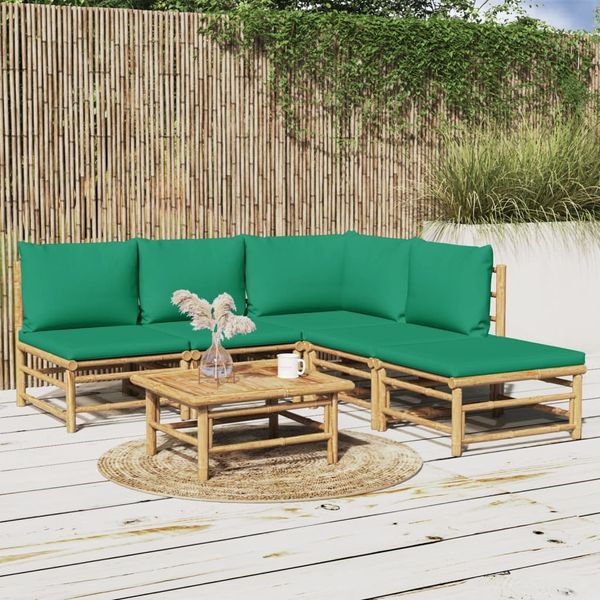 vidaXL 6-tlg. Garten-Lounge-Set mit Grünen Kissen Bambus 3155167