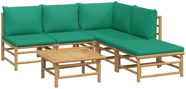vidaXL 6-tlg. Garten-Lounge-Set mit Grünen Kissen Bambus 3155167 Bild 3
