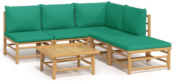 vidaXL 6-tlg. Garten-Lounge-Set mit Grünen Kissen Bambus 3155167 Bild 2