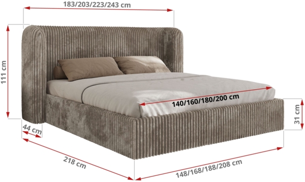 Polsterbett Bett mit Holzlattenrost Schlafzimmer Bett Doppelbett gepolstertes Kopfteil - EMORA CLASSIC - 200x200 cm - Hellbraun Cord Bild 7