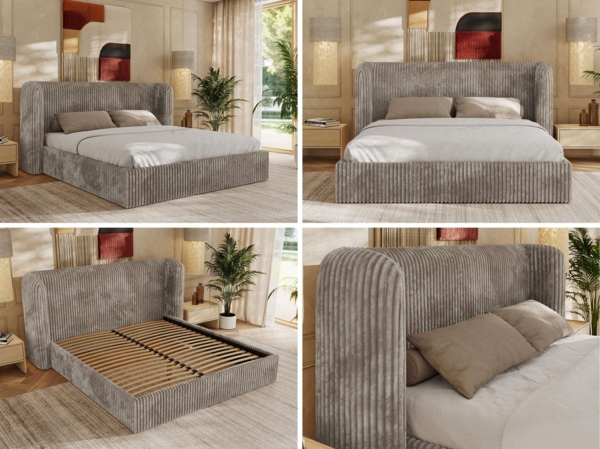 Polsterbett Bett mit Holzlattenrost Schlafzimmer Bett Doppelbett gepolstertes Kopfteil - EMORA CLASSIC - 200x200 cm - Hellbraun Cord Bild 2