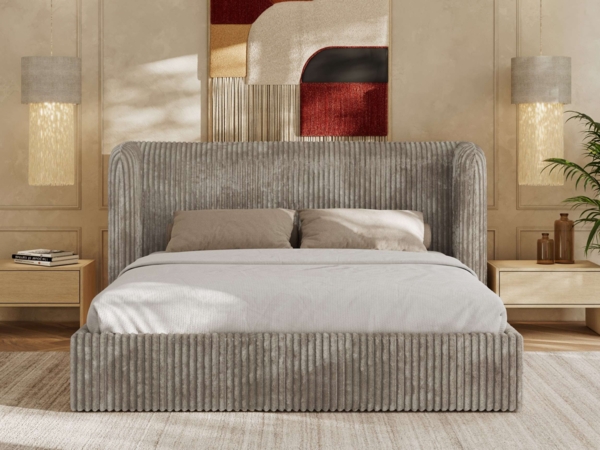 Polsterbett Bett mit Holzlattenrost Schlafzimmer Bett Doppelbett gepolstertes Kopfteil - EMORA CLASSIC - 200x200 cm - Hellbraun Cord Bild 5