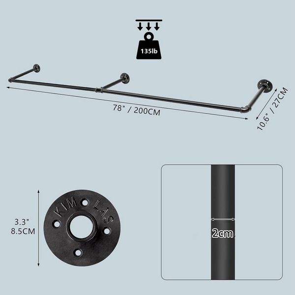 Youyijia Kleiderständer Clothes Rack for Wall 200 cm Pipe